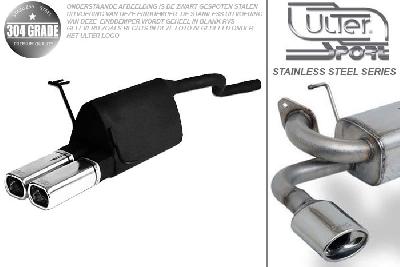 Ulter Sport, Einddemper, Geheel RVS, Dubbel Rechthoek 80x65mm, Fiat, PUNTO II, 1.2 44kW, 1.2 16V 59kW, 07/99 - 06, Pasklaar, Past op originele middendemper/katalysator