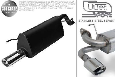 Ulter Sport, Einddemper, Geheel RVS, Enkel Ovaal 95x65mm, Fiat, GRANDE PUNTO, 1.2 48kW. 1.4 57kW, 1.4 16V 70kW, 05-, Pasklaar, Past op originele middendemper/katalysator