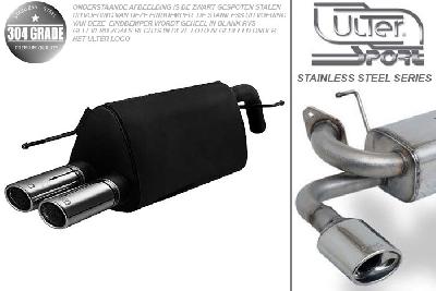 Ulter Sport, Einddemper, Geheel RVS, Dubbel Rond 70mm, Fiat, GRANDE PUNTO, 1.2 48kW. 1.4 57kW, 1.4 16V 70kW, 05-, Pasklaar, Past op originele middendemper/katalysator