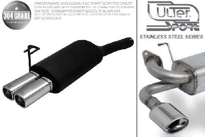 Ulter Sport, Einddemper, Geheel RVS, Dubbel Rechthoek 80x65mm, Fiat, BRAVO, 1.4 12V 55/59kW, 1.6 16V 66/76kW, 97-01, Pasklaar, Past op originele middendemper/katalysator