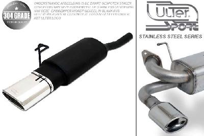 Ulter Sport, Einddemper, Geheel RVS, Enkel plat ovaal 145x75mm, Fiat, BRAVA, 1.4 12V 55/59kW, 1.6 16V 66/76kW, 97-01, Pasklaar, Past op originele middendemper/katalysator