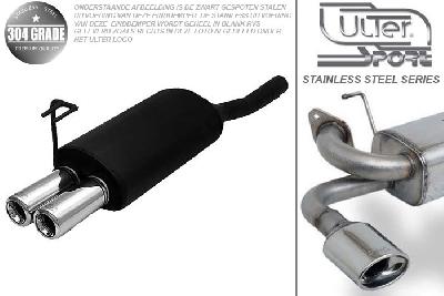 Ulter Sport, Einddemper, Geheel RVS, Dubbel Rond 80mm, Fiat, BRAVA, 1.4 12V 55/59kW, 1.6 16V 66/76kW, 97-01, Pasklaar, Past op originele middendemper/katalysator