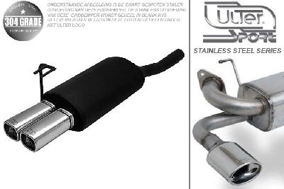 Ulter Sport, Einddemper, Geheel RVS, Dubbel Rechthoek 80x65mm, Fiat, BRAVA, 1.4 12V 55/59kW, 1.6 16V 66/76kW, 97-01, Pasklaar, Past op originele middendemper/katalysator