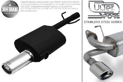 Ulter Sport, Einddemper, Geheel RVS, Enkel Ovaal 95x65mm, Ford, FORD, PUMA, 1.4 16V 66kW, 1.7 16V 90kW, 97-, Pasklaar, Past op originele middendemper/katalysator