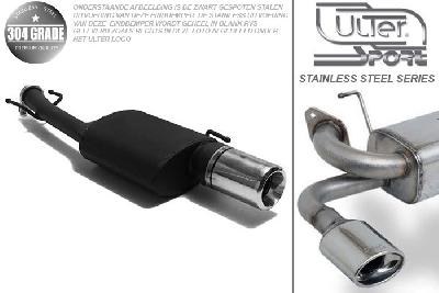 Ulter Sport, Einddemper, Geheel RVS, Enkel Rond 100mm, Ford, FORD, PUMA, 1.4 16V 66kW, 1.7 16V 90kW, 97-, Pasklaar, Past op originele middendemper/katalysator