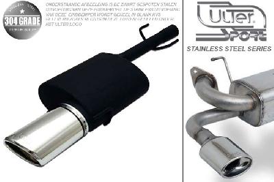 Ulter Sport, Einddemper, Geheel RVS, Enkel Ovaal 120x80mm, Ford, FORD, PUMA, 1.4 16V 66kW, 1.7 16V 90kW, 97-, Pasklaar, Past op originele middendemper/katalysator