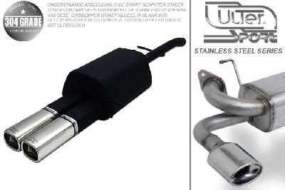 Ulter Sport, Einddemper, Geheel RVS, Dubbel Rechthoek 80x65mm, Ford, FUSION, 1.4 59kW, 1.6 74kW, 6-2-2005, Pasklaar, Past op originele middendemper/katalysator