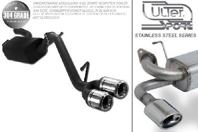 Ulter Sport, Einddemper, Geheel RVS, Dubbel Rond 80mm, Ford, FOCUS II, 1.4 16V 59kW, 1.6 16V 74/85kW, 1.8 16V 92kW, 2.0 16V 107kW, 1.8 TDCi 85 kW, 2005-, COMBI, Pasklaar, Past op originele middendemper/katalysator