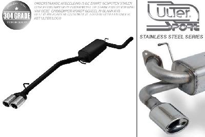 Ulter Sport, Einddemper, Geheel RVS, Dubbel Rond 70mm, Ford, FOCUS II, 1.4 16V 59kW, 1.6 16V 74/85kW, 1.8 16V 92kW, 2.0 16V 107kW, 1.8 TDCi 85 kW, 2005-, COMBI, Pasklaar, Past op originele middendemper/katalysator