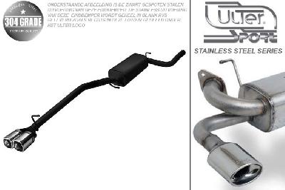 Ulter Sport, Einddemper, Geheel RVS, Dubbel Rechthoek 80x65mm, Ford, FOCUS II, 1.4 16V 59kW, 1.6 16V 74/85kW, 1.8 16V 92kW, 2.0 16V 107kW, 1.8 TDCi 85 kW, 2005-, HATCHBACK, Pasklaar, Past op originele middendemper/katalysator
