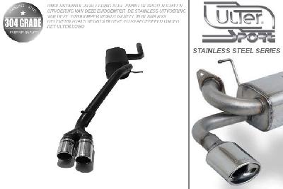 Ulter Sport, Einddemper, Geheel RVS, Dubbel Rond 70mm, Ford, FOCUS II, 1.4 16V 59kW, 1.6 16V 74/85kW, 1.8 16V 92kW, 2.0 16V 107kW, 1.8 TDCi 85 kW, 2005-, HATCHBACK, Pasklaar, Past op originele middendemper/katalysator