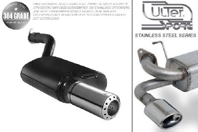 Ulter Sport, Einddemper, Geheel RVS, Enkel Rond 100mm, Ford, FOCUS I, 1.4i 55kW, 1.6i 74kW, 1.8i 85kW, 2.0i 96kW, 98-2005  SEDAN, Pasklaar, Past op originele middendemper/katalysator
