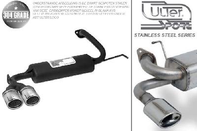 Ulter Sport, Einddemper, Geheel RVS, Dubbel Rond 70mm, Mazda, MAZDA, 323. 323F, 1.8 16V 85kW, 2.0 V6 106kW, 04/94-04/98, Pasklaar, Past op originele middendemper/katalysator