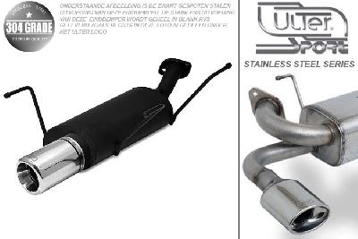 Ulter Sport, Einddemper, Geheel RVS, Enkel Rond 100mm, Nissan, ALMERA, 1.4 55/64kW, 1.6 66/73kW, 07/95-02/00   HATCHBACK, Pasklaar, Past op originele middendemper/katalysator
