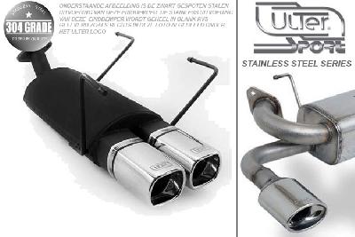 Ulter Sport, Einddemper, Geheel RVS, Dubbel Rechthoek 80x65mm, Nissan, ALMERA, 1.4 55/64kW, 1.6 66/73kW, 07/95-02/00   HATCHBACK, Pasklaar, Past op originele middendemper/katalysator