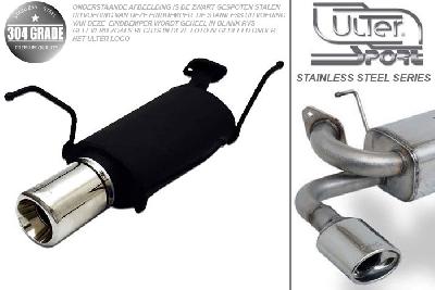 Ulter Sport, Einddemper, Geheel RVS, Enkel Rond 100mm, Nissan, ALMERA, 1.5i 16V 72kW, 1.8i 16V 82kW, 02/00-  HATCHBACK, Pasklaar, Past op originele middendemper/katalysator