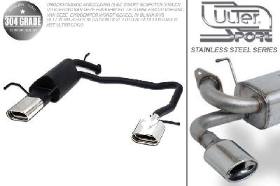 Ulter Sport, Einddemper L+R, Geheel RVS, Enkel plat ovaal 145x75mm, Opel, VECTRA-B  (facelift), 1.6 16V 74kW, 1.8 16V 92kW, 2.0 16V 108kW, 09/99-09/2002, COMBI, Pasklaar, Past op originele middendemper/katalysator