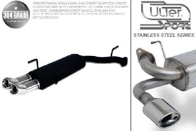 Ulter Sport, Einddemper, Geheel RVS, Dubbel Rond 80mm DTM, Opel, VECTRA-B  (facelift), 1.6 16V 74kW, 1.8 16V 92kW, 2.0 16V 108kW, 09/99-09/2002, Hatchback.  Sedan, Pasklaar, Past op originele middendemper/katalysator