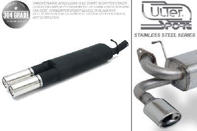 Ulter Sport, Einddemper, Geheel RVS, Dubbel Rond 80mm, Opel, VECTRA-A, 1.4 55kW, 1.6 52/55/60kW, 1.8 66kW, 1.8GT 66kW, 2.0 85kW, 88-95  Hatchback, Pasklaar, Past op originele middendemper/katalysator