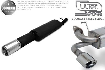 Ulter Sport, Einddemper, Geheel RVS, Enkel Rond 100mm, Opel, VECTRA-A, 1.4 55kW, 1.6 52/55/60kW, 1.8 66kW, 1.8GT 66kW, 2.0 85kW, 88-95  Sedan, Pasklaar, Past op originele middendemper/katalysator