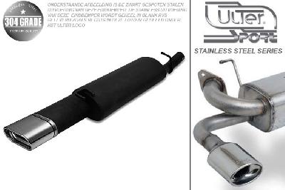 Ulter Sport, Einddemper, Geheel RVS, Enkel plat ovaal 145x75mm, Opel, VECTRA-A, 1.4 55kW, 1.6 52/55/60kW, 1.8 66kW, 1.8GT 66kW, 2.0 85kW, 88-95  Sedan, Pasklaar, Past op originele middendemper/katalysator