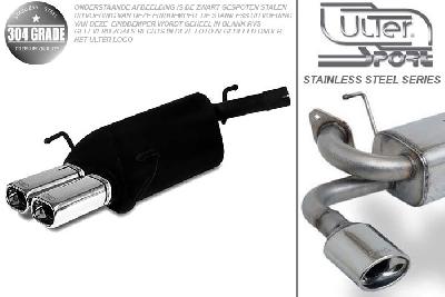 Ulter Sport, Einddemper, Geheel RVS, Dubbel Rechthoek 80x65mm, Opel, CORSA-C, 1.0 12V 44kW, 1.2 16V 59kW, 1.4 16V 66kW, 1.7CDTi 74kW, 01-, Pasklaar, Past op originele middendemper/katalysator