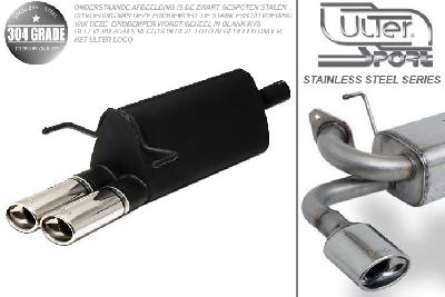 Ulter Sport, Einddemper, Geheel RVS, Dubbel Ovaal 95x65mm, Opel, ASTRA-H, 1.4i 66kW, 1.6i 77kW, 1.8i 92kW, 2003-  HATCHBACK 5D. GTC WITHOUT CUT OUT IN BUMPER, Pasklaar, Past op originele middendemper/katalysator