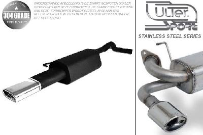 Ulter Sport, Einddemper, Geheel RVS, Enkel plat ovaal 145x75mm, Seat, TOLEDO  99-04, 1.4 55kW, 1.6 74/77kW, 1.8 20V 92kW, 2.3 V5 110/125kW, 1.9 SDi 50kW, 1.9 TDi 66/81/96/110kW, Pasklaar, Past op originele middendemper/katalysator