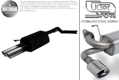 Ulter Sport, Einddemper, Geheel RVS, Dubbel Rond 70mm, Seat, LEON, 1.4 16V 55kW, 1.6 16V 74kW, 1.8 20V 92kW, 1.8T 132kW, 1.9 Tdi 66/81/110kW, 99- 05, Pasklaar, Past op originele middendemper/katalysator