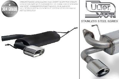 Ulter Sport, Einddemper, Geheel RVS, Enkel plat ovaal 145x75mm, Seat, LEON FR, 2.0 TFSI 147kW, 05-, Pasklaar, Past op originele middendemper/katalysator