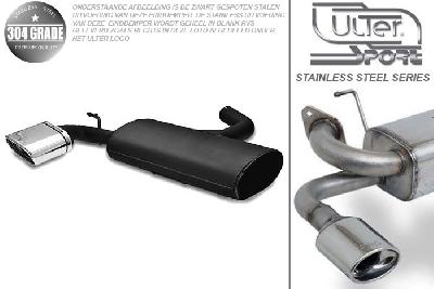 Ulter Sport, Einddemper, Geheel RVS, Enkel plat ovaal 145x75mm, Seat, LEON. LEON FR, 1.4 64kW, 1.6 75kW, 2.0 FSI 110kW, 1.9 TDI  77kW, 2.0 TDI 100/103/125kW, 2005-, Pasklaar, Past op originele middendemper/katalysator
