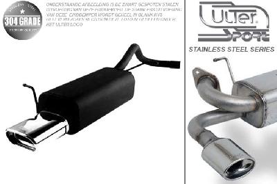 Ulter Sport, Einddemper, Geheel RVS, Enkel plat ovaal 145x75mm, Seat, IBIZA, 1.4 16V 55kW, 03-, Pasklaar, Past op originele middendemper/katalysator