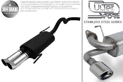 Ulter Sport, Einddemper, Geheel RVS, Dubbel Rond 80mm DTM, Seat, IBIZA, 1.0 37kW, 1.4 44kW, 06/96-99  TRANSVERSE HOOKS, Pasklaar, Past op originele middendemper/katalysator