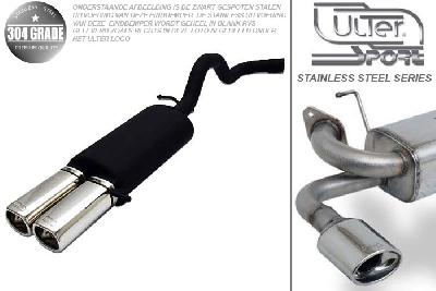 Ulter Sport, Einddemper, Geheel RVS, Dubbel Rechthoek 80x65mm, Seat, IBIZA, 1.6 55/74kW, 1.8 66kW, 06/96-99  PARALLEL HOOKS, Pasklaar, Past op originele middendemper/katalysator