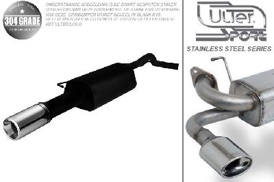 Ulter Sport, Einddemper, Geheel RVS, Enkel Rond 100mm, Skoda, OCTAVIA, 1.4 44/55kW, 1.6 55/74kW, 1.8 92kW, 2.0 85kW,, 10/96-05, HATCHBACK. COMBI, Pasklaar, Past op originele middendemper/katalysator