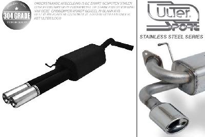 Ulter Sport, Einddemper, Geheel RVS, Dubbel Rond 80mm, Skoda, OCTAVIA, 1.4 44/55kW, 1.6 55/74kW, 1.8 92kW, 2.0 85kW,, 10/96-05, HATCHBACK. COMBI, Pasklaar, Past op originele middendemper/katalysator