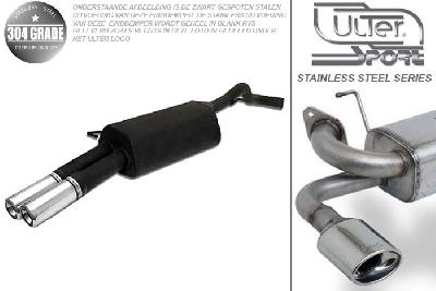 Ulter Sport, Einddemper, Geheel RVS, Dubbel Rond 100mm, Skoda, OCTAVIA, 1.4 44/55kW, 1.6 55/74kW, 1.8 92kW, 2.0 85kW,, 10/96-05, HATCHBACK. COMBI, Pasklaar, Past op originele middendemper/katalysator
