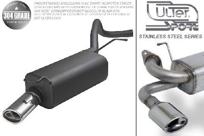 Ulter Sport, Einddemper, Geheel RVS, Enkel Ovaal 95x65mm, Skoda, FABIA I, 1.0 37kW, 1.2 40/47kW, 1.4 44/50kW, 1.4 16V 55/74kW, 1.4 TDI 55kW, 1.9 SDI  47kW, 1.9 TDI 74kW, HATCHBACK, Pasklaar, Past op originele middendemper/katalysator