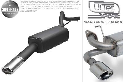 Ulter Sport, Einddemper, Geheel RVS, Enkel Ovaal 95x65mm, Skoda, FABIA I, 1.2 40/47kW, 1.4 44/50kW, 1.4 16V 55/74kW, 1.4 TDI 55kW, 1.9 SDI  47kW, 1.9 TDI 74/96kW, SEDAN. COMBI, Pasklaar, Past op originele middendemper/katalysator