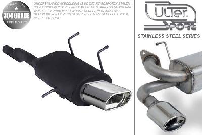 Ulter Sport, Einddemper, Geheel RVS, Enkel plat ovaal 145x75mm, Suzuki, SWIFT, 1.0 37/39/41kW, 1.3 47//50/52/54kW, 89-05   HATCHBACK, Pasklaar, Past op originele middendemper/katalysator