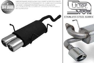 Ulter Sport, Einddemper, Geheel RVS, Dubbel Rechthoek 80x65mm, Suzuki, SWIFT, 1.0 37/39/41kW, 1.3 47//50/52/54kW, 89-05   HATCHBACK, Pasklaar, Past op originele middendemper/katalysator