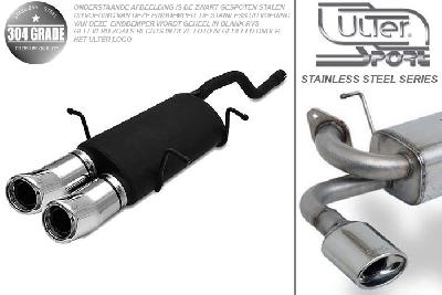 Ulter Sport, Einddemper, Geheel RVS, Dubbel Rond 80mm DTM, Suzuki, SWIFT, 1.0 37/39/41kW, 1.3 47//50/52/54kW, 89-05   HATCHBACK, Pasklaar, Past op originele middendemper/katalysator