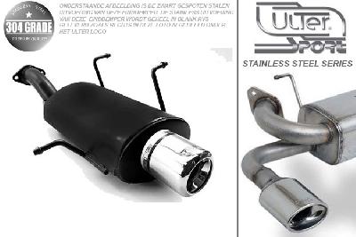 Ulter Sport, Einddemper, Geheel RVS, Enkel Rond 80mm, Suzuki, SWIFT, 1.0 37/39/41kW, 1.3 47//50/52/54kW, 89-05  SEDAN, Pasklaar, Past op originele middendemper/katalysator