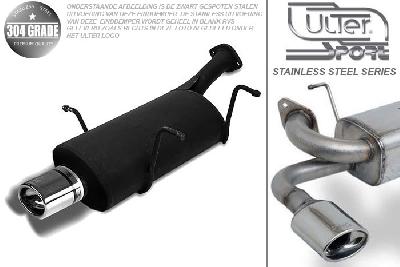 Ulter Sport, Einddemper, Geheel RVS, Enkel Ovaal 95x65mm, Suzuki, SWIFT, 1.0 37/39/41kW, 1.3 47//50/52/54kW, 89-05  SEDAN, Pasklaar, Past op originele middendemper/katalysator