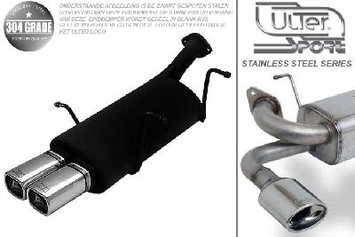 Ulter Sport, Einddemper, Geheel RVS, Dubbel Rechthoek 80x65mm, Suzuki, SWIFT, 1.0 37/39/41kW, 1.3 47//50/52/54kW, 89-05  SEDAN, Pasklaar, Past op originele middendemper/katalysator