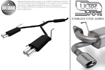 Ulter Sport, Einddemper L+R, Geheel RVS, Dubbel Rond 80mm, VW, VW T4, 2.0 62kW, 2.5 81kW, 2.8VR6 103kW, 2.4D 57kW, 2.5 TDi 65/75/111kW, 92-03, Pasklaar, Past op originele middendemper/katalysator