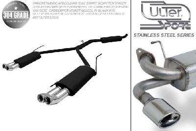 Ulter Sport, Einddemper L+R, Geheel RVS, Dubbel Rond 80mm DTM, VW, VW T4, 2.0 62kW, 2.5 81kW, 2.8VR6 103kW, 2.4D 57kW, 2.5 TDi 65/75/111kW, 92-03, Pasklaar, Past op originele middendemper/katalysator