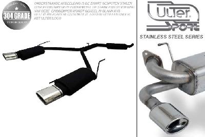 Ulter Sport, Einddemper L+R, Geheel RVS, Enkel plat ovaal 145x75mm, VW, VW T4, 2.0 62kW, 2.5 81kW, 2.8VR6 103kW, 2.4D 57kW, 2.5 TDi 65/75/111kW, 92-03, Pasklaar, Past op originele middendemper/katalysator