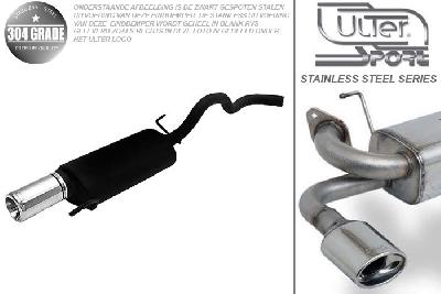 Ulter Sport, Einddemper, Geheel RVS, Enkel Rond 100mm, VW, POLO  6N, 1.0 33kW, 1.3 40kW, 1.4 44kW, 1.6 55kW, 95 - 01, Pasklaar, Past op originele middendemper/katalysator