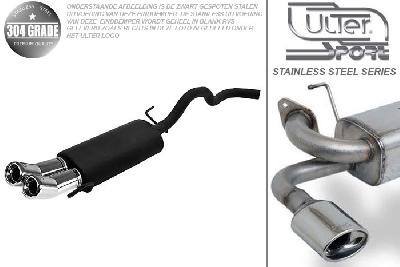 Ulter Sport, Einddemper, Geheel RVS, Dubbel Rond 80mm DTM, VW, POLO  6N, 1.0 33kW, 1.3 40kW, 1.4 44kW, 1.6 55kW, 95 - 01, Pasklaar, Past op originele middendemper/katalysator